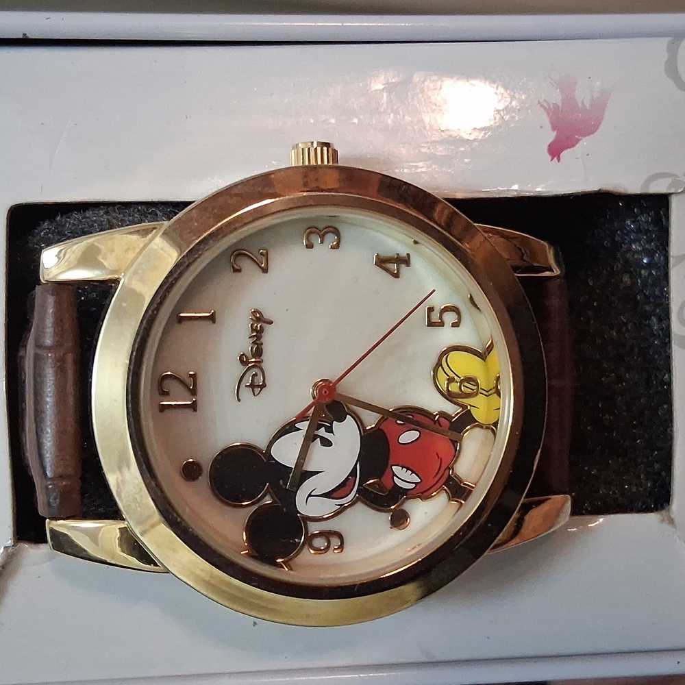Disney Gold Mickey Mouse Watch with Brown Strap